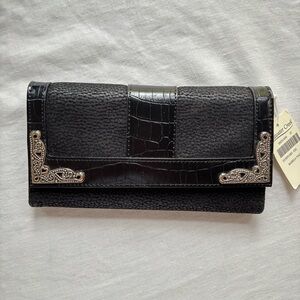 Coldwater Creek Textured Tri-fold Black Wallet with Silver Embellishments